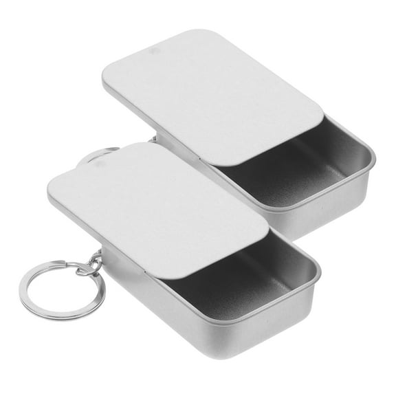 TEHAUX 2pcs Mini Metal Tin Containers with Keyring Storage Tin Boxes Jewelry Tin Storage Cases