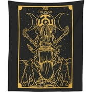 The Ghoulish Garb The Goddess Hecate In The Moon Tarot Card Tapestry Black & Gold Edition 80" x 68"