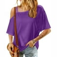 thumbnail image 4 of AherBiu Summer Tops for Women Short Sleeve One-Shoulder Casual Loose Fitted Tunic Top Shirts Blouse, 4 of 7