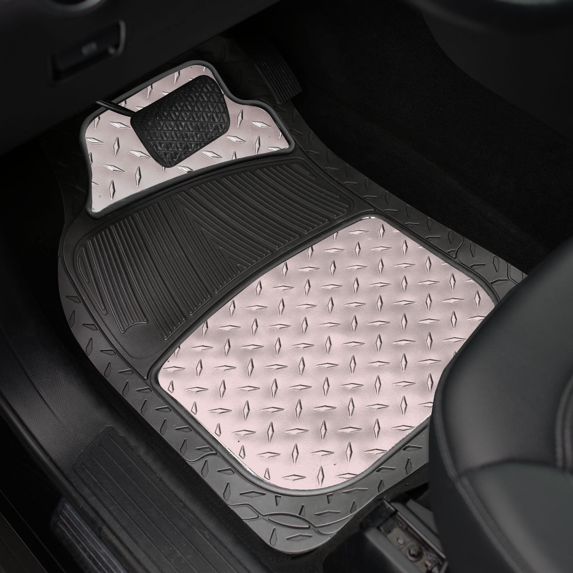 FH Group Climaproof Rubber Car Floor Mat, Universal 4pc Gray Floor Mats with Air Freshener