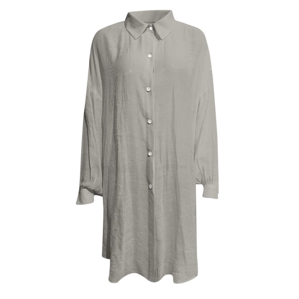 Linen Shirts for Women Summer Long Sleeve Button Down Blouses Lightweight Gauze Loose Casual Fashion Clothes