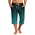 thumbnail image 2 of Mens Swim Trunks Men's Gradient Print Casual Drawstring Cropped Capri Pants Summer Swim Trunks Beach Shorts with Elastic Waist Resort Style for Vacation Spring Travel Black L, 2 of 9