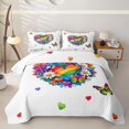 thumbnail image 2 of Manfei Rainbow Love Heart Twin Quilt Set, Butterfly Groovy Flower Twin Coverlet Set, White Blue, 2 Pieces, 1 Bedspread and 1 Pillowcase, 2 of 7