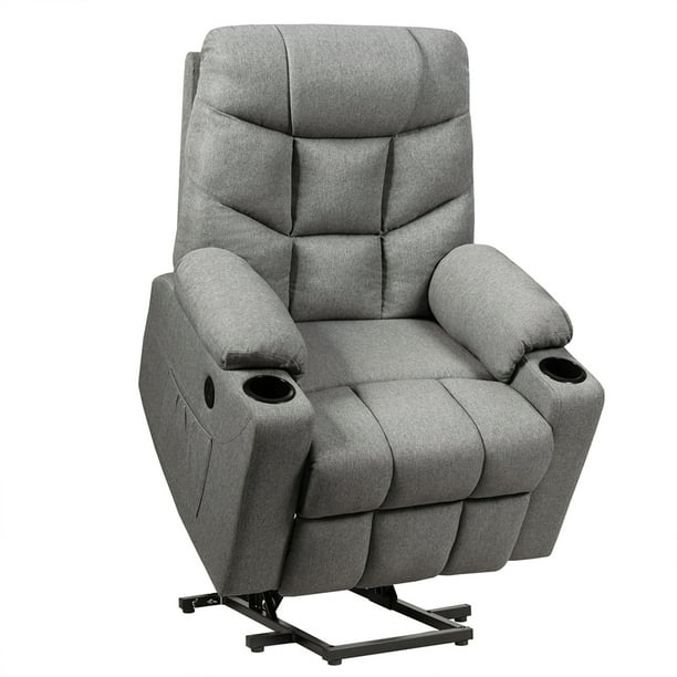 Gymax Power Lift Massage Recliner Fabric Sofa Chair w/ Remote Control