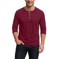 thumbnail image 3 of Nestiefly 3/4 Sleeve Shirt for Men Fit Henley T-Shirt Pullover Lightweight Gym Workout Baseball Shirts Button Up Tops Wine L, 3 of 7