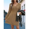 thumbnail image 6 of Women'S V Neck Scale Pattern Knit A Line Long Sleeve Dress Sweater Dress Camel Color S, 6 of 9