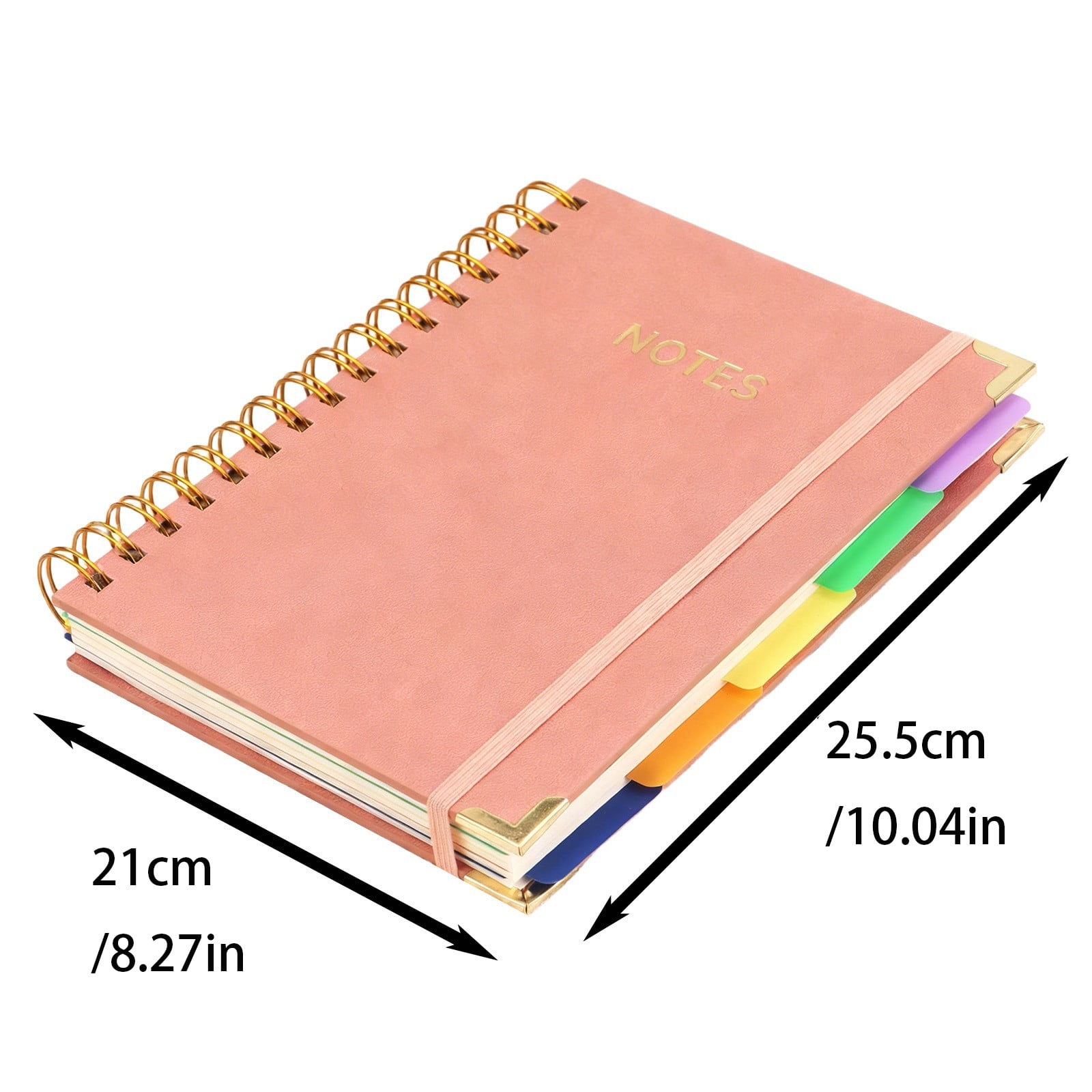 Hardcover Leather Lined Spiral Notebook,8x10" with Removable Dividers - B5 300 Pages 5 Subject College Ruled Notebook for Work with Tabs,Pockets,and Pen Loop for Note Taking,Large Journal - Pink