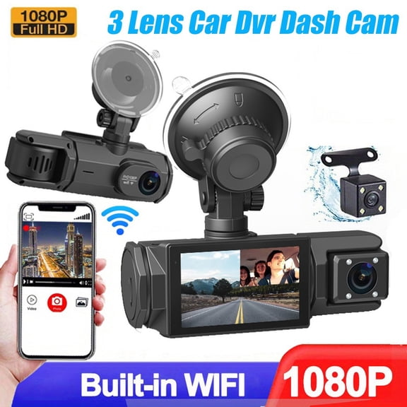 3 Channel Dash Cam Dash Camera WIFI HD 1080P 3 Lens Driving Recorder w/32G Card