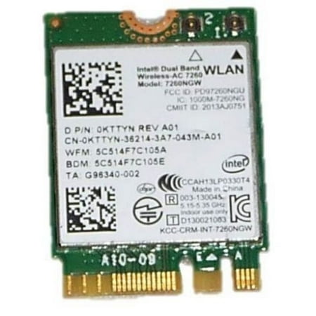 KTTYN - WiFi Card Intel Wireless-N 7260 Mini PCI-E 867 Mbps; 802.11 ac/a/b/g/n Internal; Mini Bluetooth 4.0 Venue 11 (Best Internal Wireless Card)