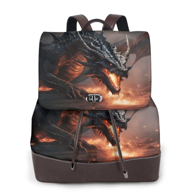 Balery Fiery Black Dragon Attack Mochila de Cuero para Mujeres, Gran Capacidad, Bolsa de Viaje Multifuncional, Mochila de Cuero y Bolsa de Hombro para Mujeres