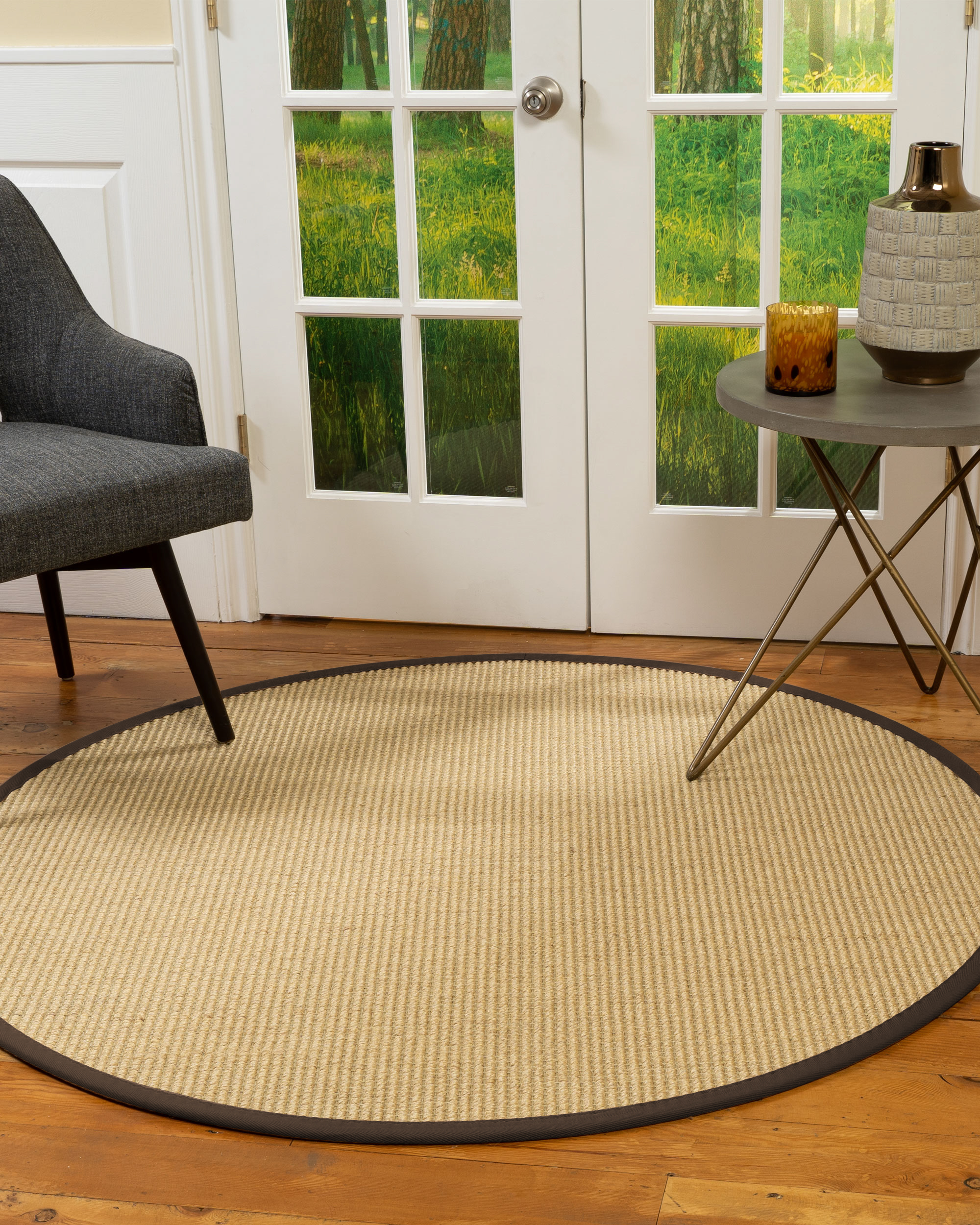 Natural Area Rugs Lucca Custom Sisal Rug, 6', Round Fudge Border