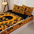 thumbnail image 3 of Feelyou Hippie Skull Zipper Full Size Comforter Sets with Fitted Sheet and 2 Pillowcases, Boho Damask Floral Zipper Bedding Set, Orange Black, Black Reversible, 4 Pieces, 3 of 7
