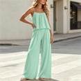 thumbnail image 5 of Cagogo Women's 2 Piece Casual Sets V Neck Sleeveless Tank Top Wide Leg Pants Solid Boho Vacation Outfit Loose Summer Travel Clothes Matching Lounge Sets Tracksuits, Green L, 5 of 6