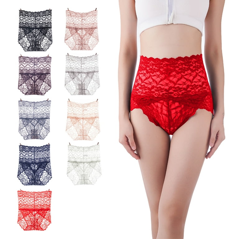 Women's Lace French Underwear High-Waist Sexy Breathable Hipster Panties  Stretch Seamless Briefs GB14 Red XL 