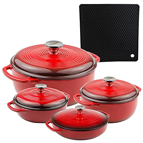 Lodge 4-Piece Enameled Cast Iron Dutch Oven and Covered Casserole