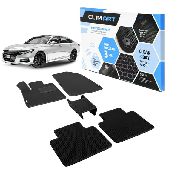 CLIM ART All-Weather Car Floor Mats Compatible with Honda Accord 2018-2022, Custom-Fit Heavy-Duty Floor Liners for Cars & SUVs, Car Accessories for Men & Women, Black - FL011518057