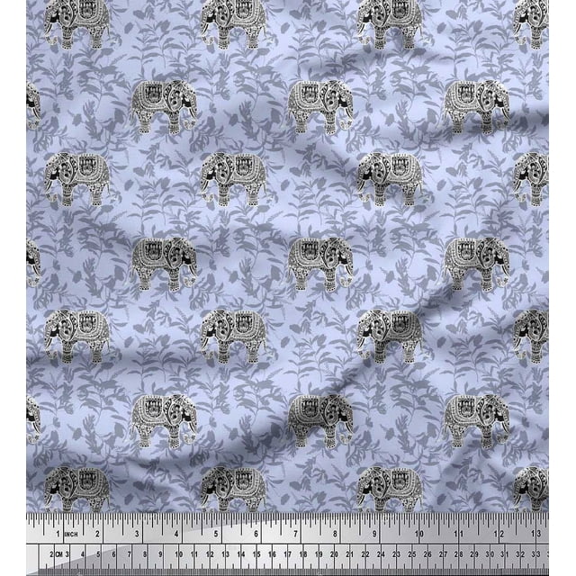 Soimoi Green polyester Crepe Fabric Palm Tree & Sunset Beach Fabric Prints By Yard 52 Inch Wide