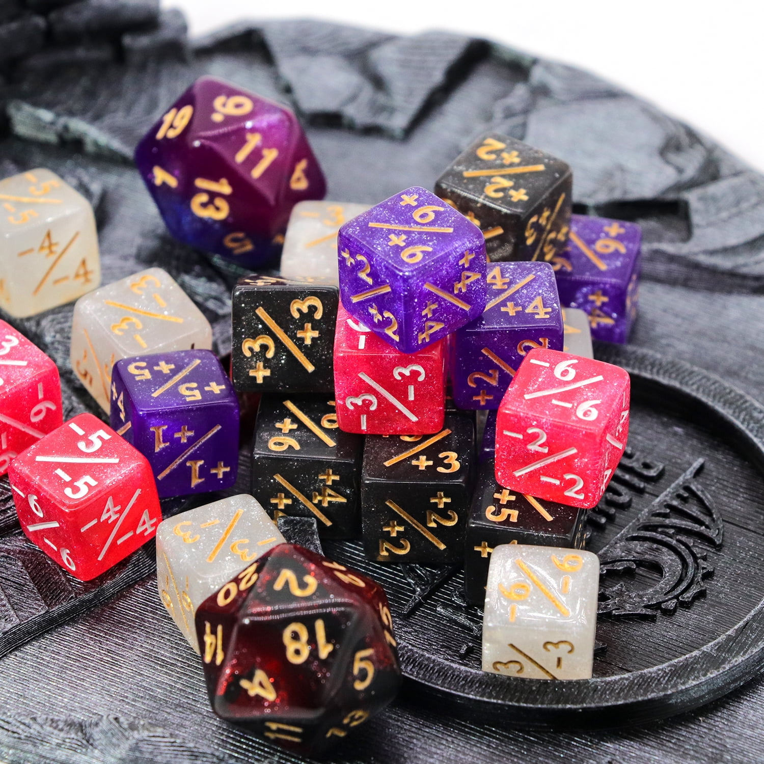 48pcs MTG Counter Dice Set 12mm/0.47inch 6-Sided +1/-1 Tokens Dice with Drawstring Bag for Magic: The Gathering, TCG, and Card Games Accessories, Magic Gathering Dice