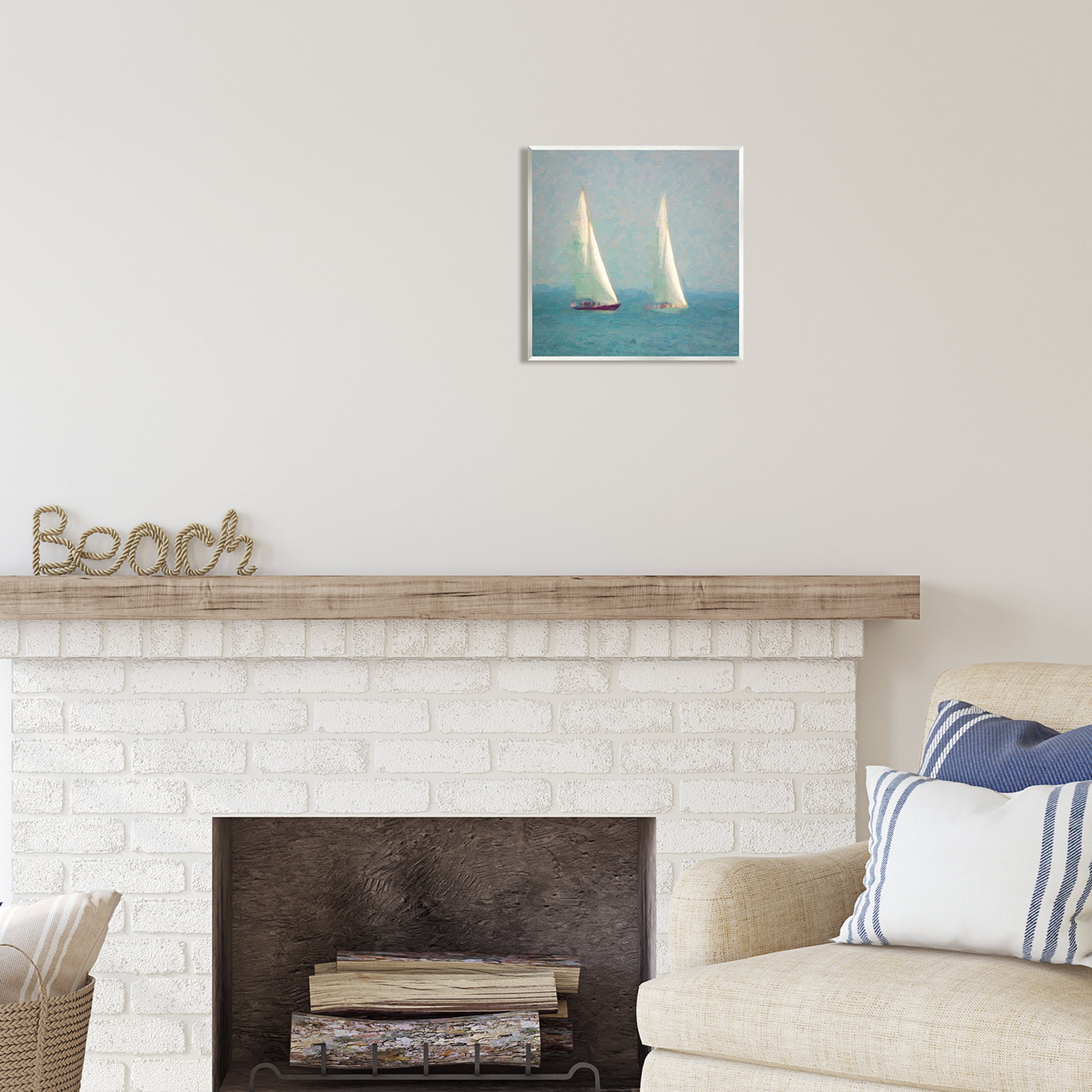 Stupell Industries Abstract Sailboats Painting Coastal Painting Unframed Art Print Wall Art