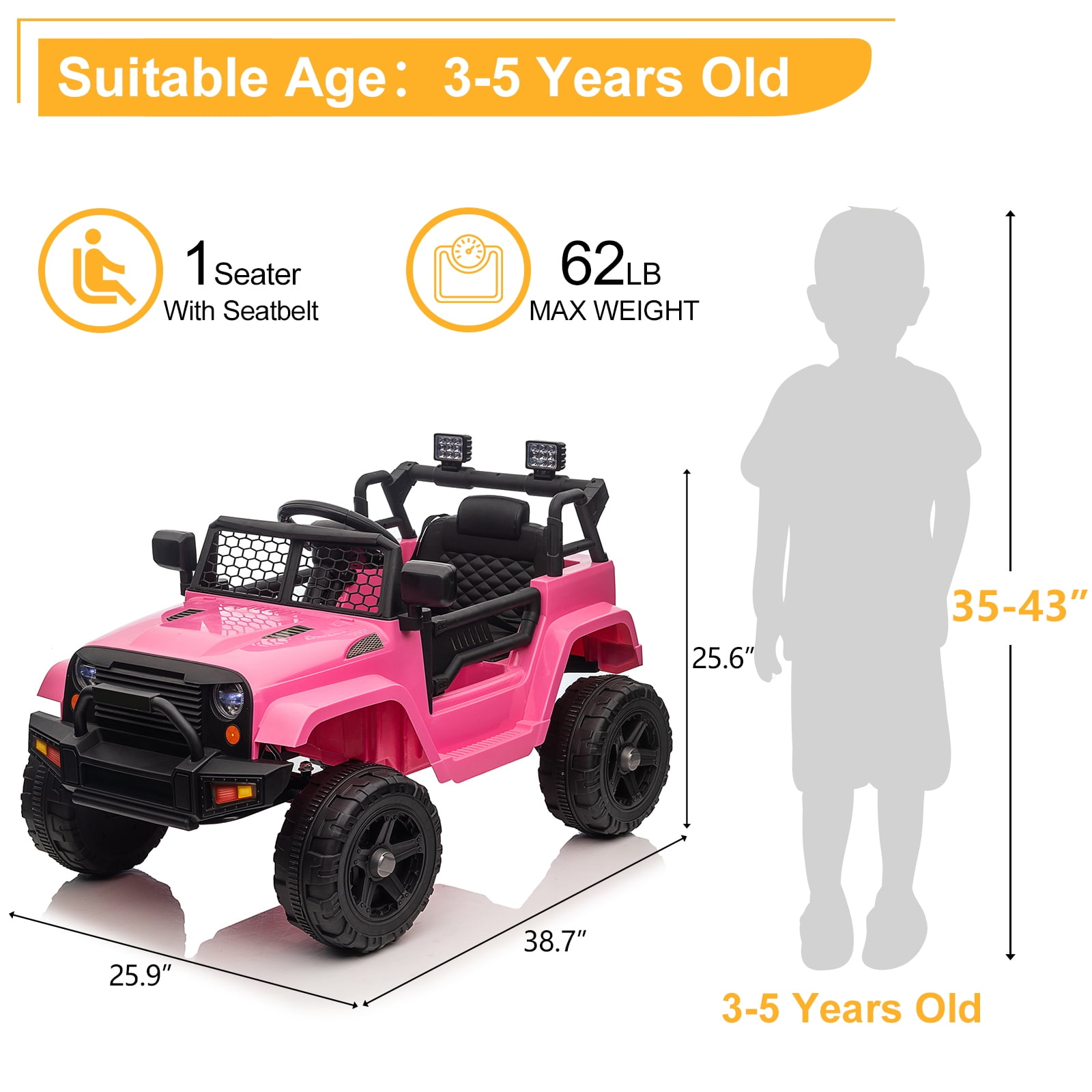 CIPACHO 12V Kids Battery-Powered Ride-On Truck Car for Boys Girls Ages 3-5 Years, Pink CIPACHO 12V Kids Battery-Powered Ride-On Truck Car for Boys Girls Ages 3-5 Years, Pink