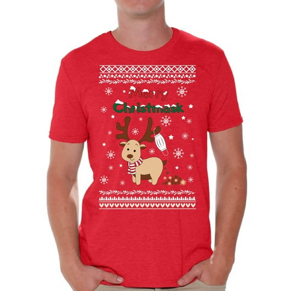 Merry Christmask Men T Shirts Happy Holidays Shirt for Men Funny Deer Top Xmas Gifts Xmas 2020 Outfit Cute Reindeer Shirt for Men Christmas Tee for Him Merry Christmas T-Shirt