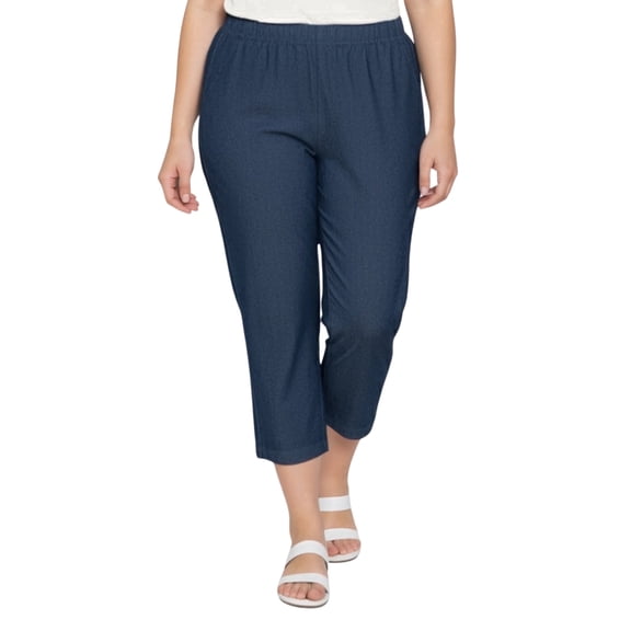 Turtle Bay New York Women’s Pull-On Stretch Denim Capris – Elastic Waist, Lightweight Cotton Blend with Pockets (Plus Sizes)