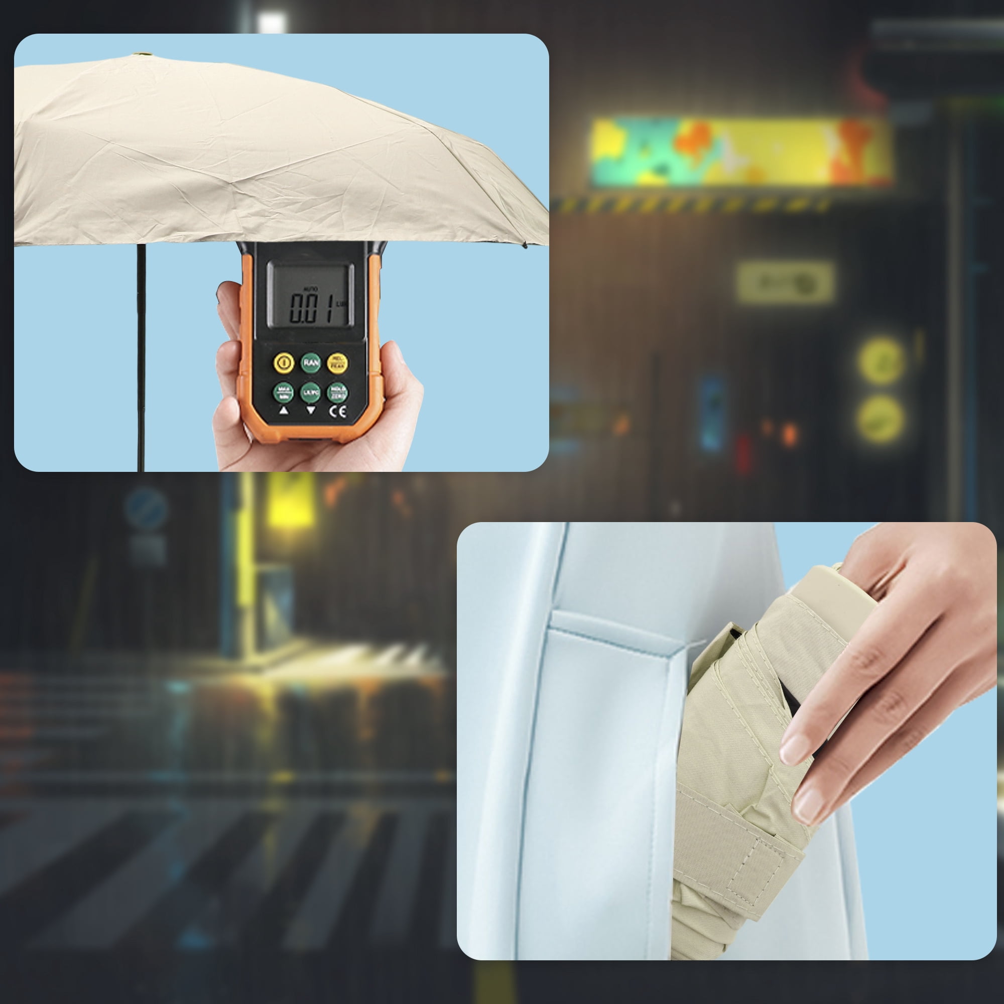 Unique Bargains Mini Umbrella with Storage Box Windproof Folding Umbrella Beige