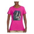 thumbnail image 2 of Howling Wolves into the Night Sky with Stars and Stripes | Womens Animal Lover Graphic T-Shirt, Fuschia, Medium, 2 of 3