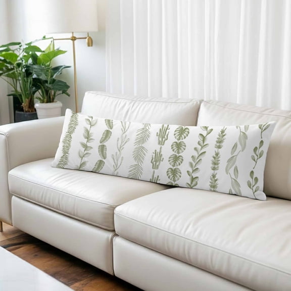 Sage Green Botanical Body Pillow Covers 20"x54", Modern Farmhouse Tropical Leaves Soft Brushed Microfiber Breathable Throw Pillow Covers, Pillowcase with Zipper for Couch Sofa Bedroom Living Room