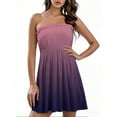 thumbnail image 2 of TQWQT Hawaiian Dresses for Women Strapless Sundresses Casual Summer Gradient Tube Dress Floral Print Cover Up Purple Pink XL, 2 of 5