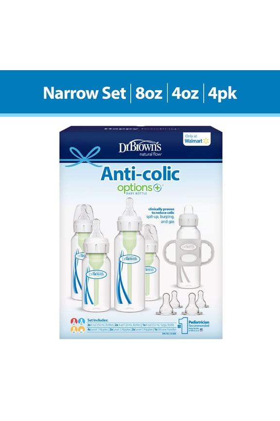 Natural Flow Anti-Colic Options+ First Year Baby Bottle Gift Set, Gray, BPA free, 0m+