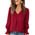 thumbnail image 4 of SOMER Blouses for Women Dressy Casual Ruffle Chiffon Long Sleeve Tops V Neck Loose Chiffon Work Blouse with Smocked Cuffs 2025, 4 of 6