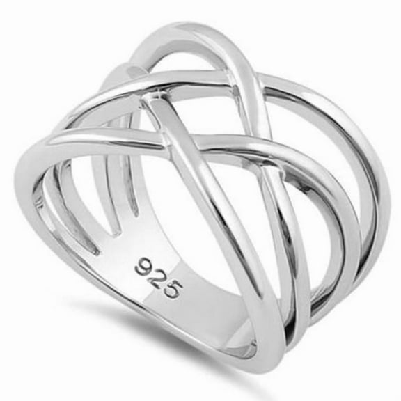 Double Criss Cross Ring 925 Sterling Silver Crossover Interwoven Unisex Band