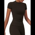 thumbnail image 2 of Camiseta Básica de Verano para Mujer, Corta, Cuello Redondo, Corte Ajustado, Top Corto Marrón L, 2 of 9
