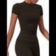 thumbnail image 2 of Camiseta Básica de Verano para Mujer, Corta, Cuello Redondo, Corte Ajustado, Top Corto Marrón L, 2 of 9