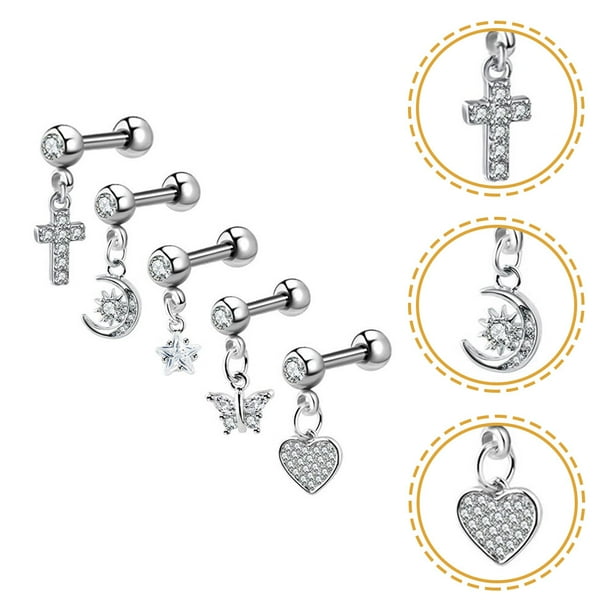 YSNOOWE 5Ud Pendientes De Inoxidable Para Piercing De Cartílago Con Estilo Único Y Color Plateado