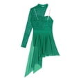 thumbnail image 6 of Alvivi Womens Figure Ice Skating Ballet Lyrical Dance Leotard Lace Long Sleeve Asymmetric Dress Green M, 6 of 7