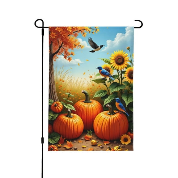 Autumn Harvest Garden Flag 12x18 Inch Double Sided Sunflower Pumpkin Birds Fall Yard Decor Outdoor House Flag Seasonal Farmhouse Banner