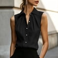 thumbnail image 2 of Miluxas Women's Sleeveless Button Down Blouse Collared Pleated Front Loose Tunic Shirts Work office Casual Tank Tops Lightweight Summer Outfit Black, 2 of 9