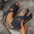 thumbnail image 4 of Walking Sandals Women Open Toe Bohemia Hollow out Breathable Arch Support Low Wedge Ankle Strap Orthopedic Shoes Dark Blue Size 7.5, 4 of 8