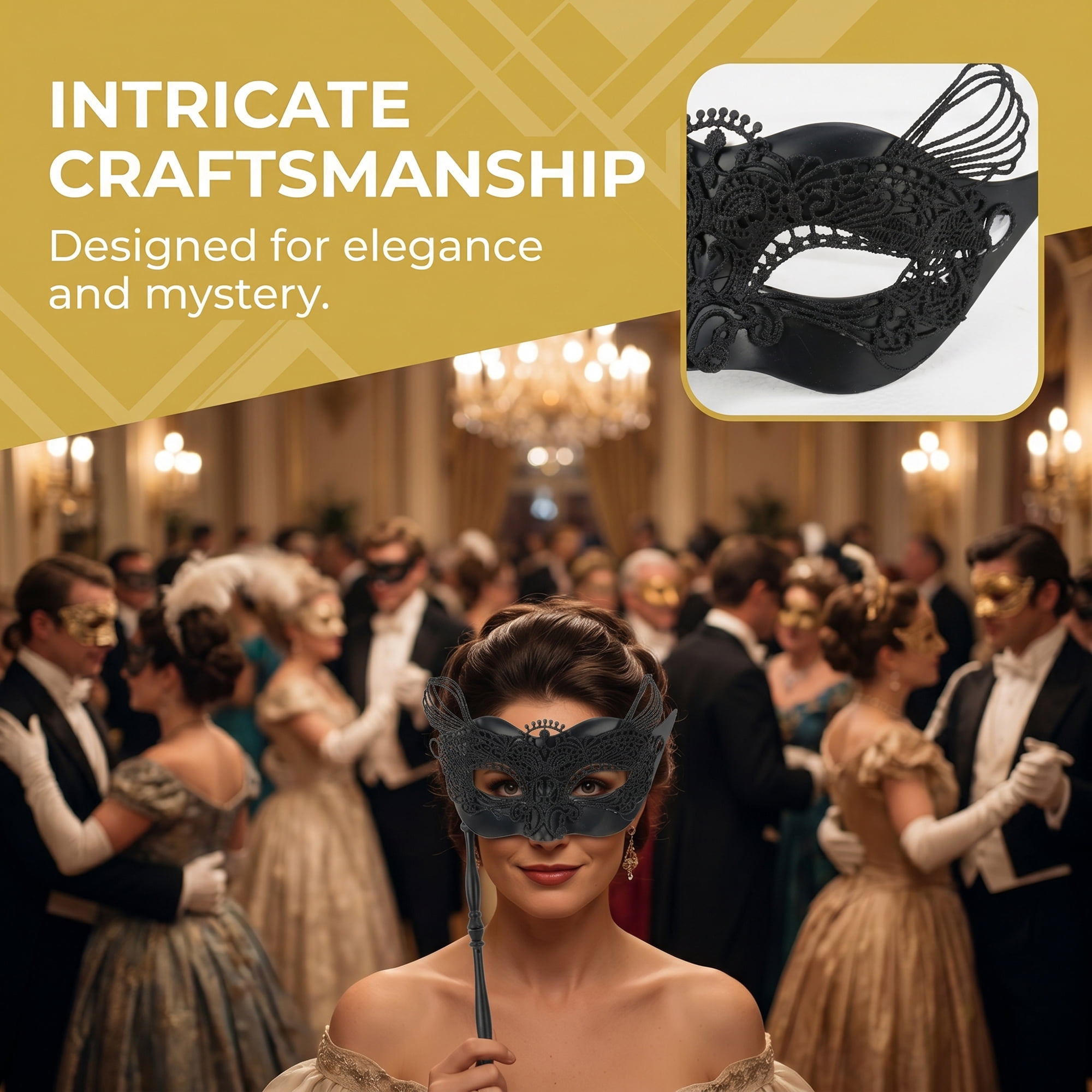 Unique Bargains Handheld Masquerade Mask with Stick Molded Venetian Plastic Eye Mask Black Cat Head 12.2" x 7.1"