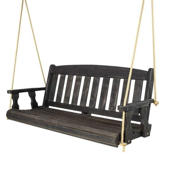 Amish Casual Heavy Duty 800 Lb Mission Treated Porch Swing with Hanging Chains (5 Foot, Semi-Solid Black Stain)