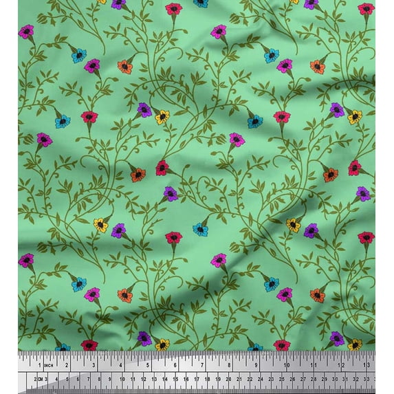 Soimoi Polyester Crepe Fabric Leaves & Floral Artistic Fabric Prints by Yard 52 Inch Wide