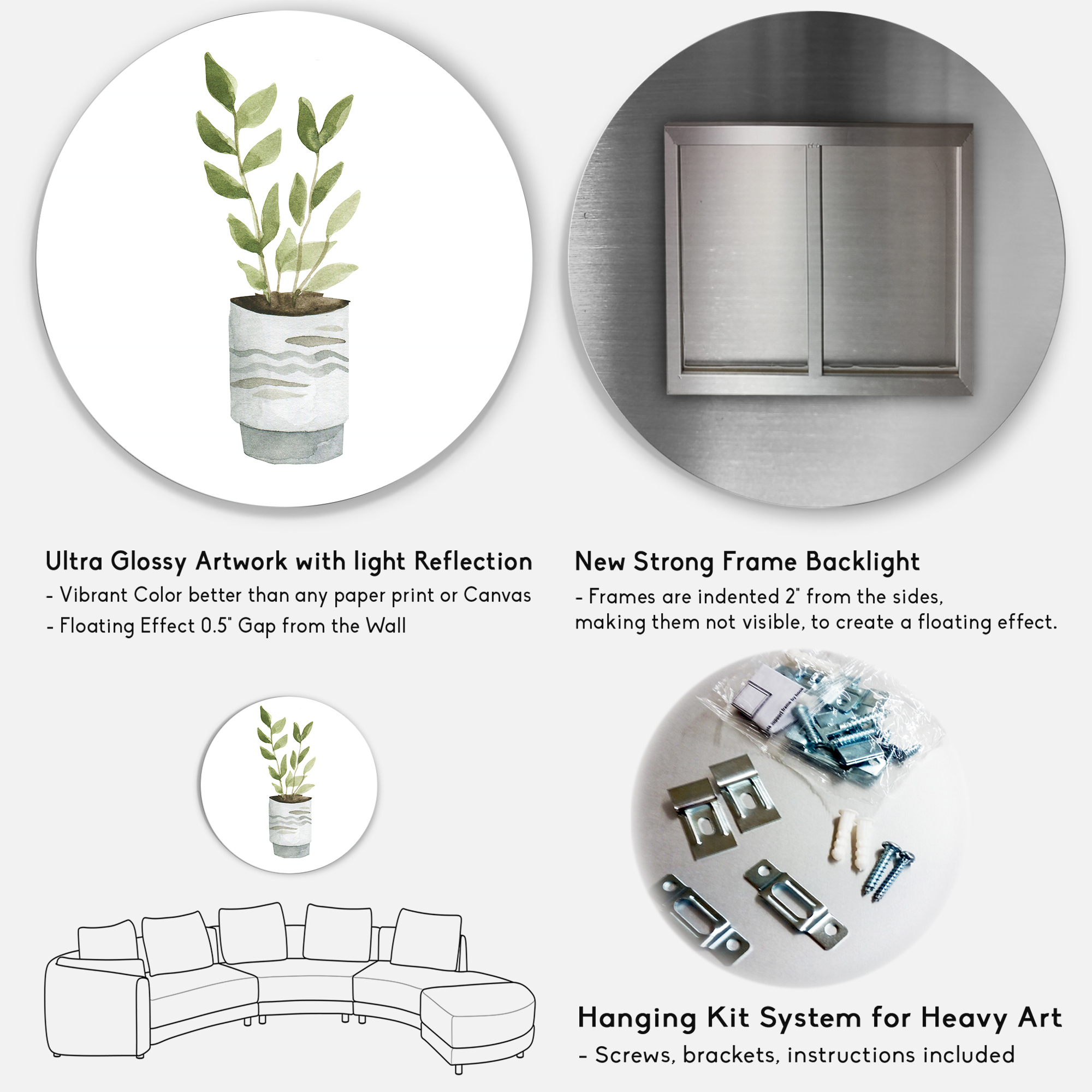 Designart 'Indoor Green Home House Plants in Pots II' Traditional Circle Metal Wall Art 11x11 - Disc of 11