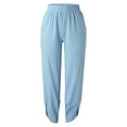 thumbnail image 4 of Womens Cotton Fashion Long Pant Elastic Waist High Waist Casual Trousers Streetwear Female Bottoms Light Blue L, 4 of 6