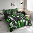 thumbnail image 2 of Manfei Contemporary Abstract Queen Bedding, Geometric Circle Rectangle Bedding Comforter Set Queen, Green and Black, Black Reversible 7pcs, 2 of 6