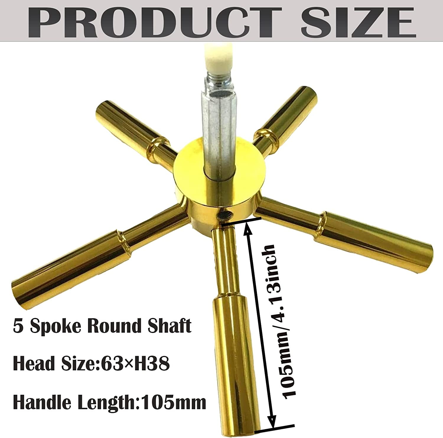 Heavy-Duty and Stylish Gold Round 5 Spoke 105mm Length Gold Safe Handle for Strong Box, Gun Safes and Vault Doors, Zinc Alloy