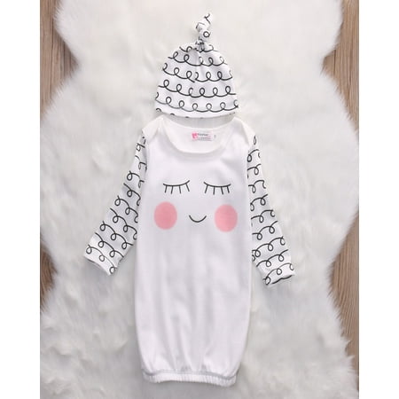Christmas Infant Sleepy Eyes+Rosy Cheeks Outfit Set Baby Gown Hat 2pcs