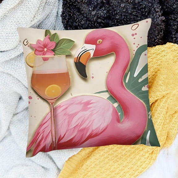 FCXZI Farmhouse Decor Flamingo Square Cushion Cover for Home Sofa Couch Outdoor 100% Linen Set of 1 Pillowcase 18x18in