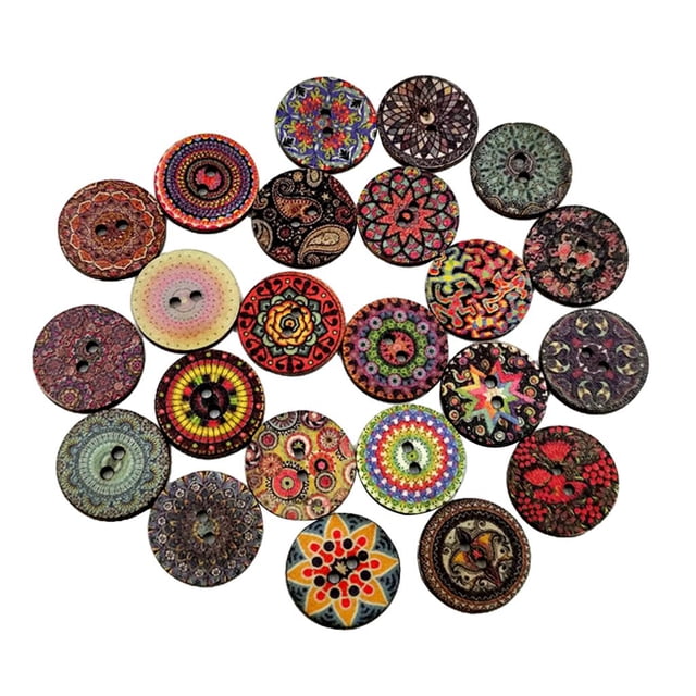 100Pc Assorted Flower 2 Hole Decorative Wood Button for Sewing Scrapbooking 20mm